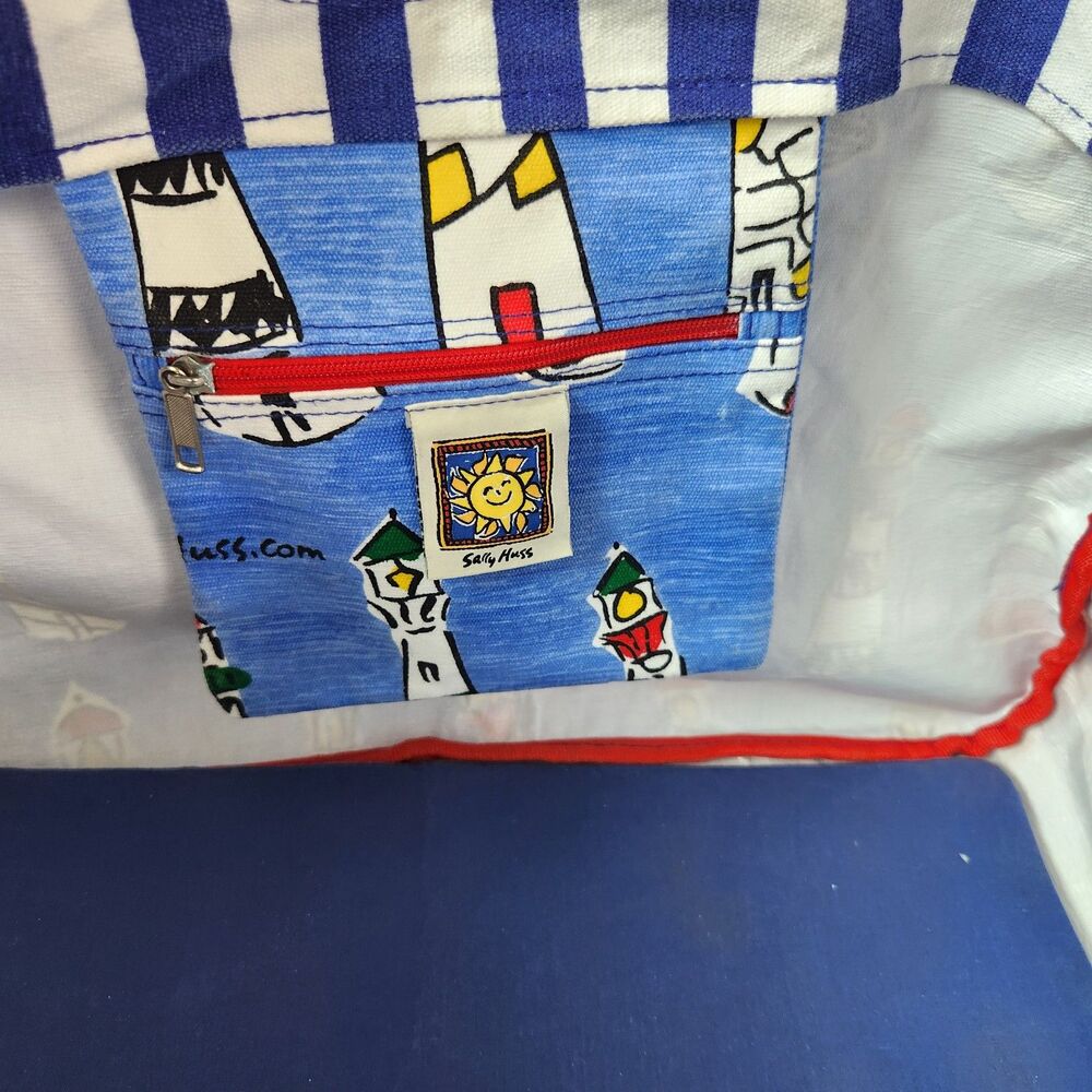 Sally Huss XL lighthouse striped canvas tote bag - Picture 9 of 12